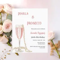 Pearls Prosecco pink bubbles birthday invitation