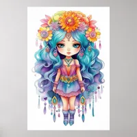 Cute Girl Doll with Yellow Flowers Poster