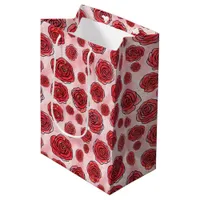 Red Roses on Pink Watercolor Pattern Medium Gift Bag