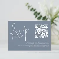 Minimalist Dusty Blue Script QR Code Wedding  RSVP Card