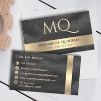 Elegant Luxury Black Leather Stylish Gold Monogram Business Card