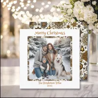 Pretty Gold Snowflakes Family Photo Christmas Holiday Card