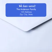 Royal blue We have moved new return address Label