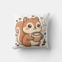 Cute Squirrel Coffee Latte Heart Pillow