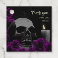 Gothic Black Purple Roses Skull Halloween Wedding Favor Tags