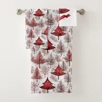 Red White Christmas Tree Pattern#4 ID1009 Bath Towel Set