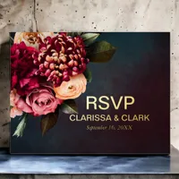 Bold Moody Red Floral Foil RSVP Wedding Postcard