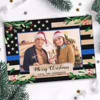 Police Thin Blue Line American Flag Christmas Holiday Card