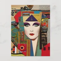 Woman Colorful Mixed Media Collage Abstract Postcard