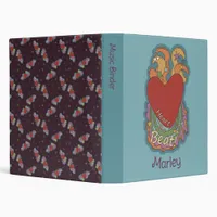 Music Lovers Heart Doodles Personalized Teal 3 Ring Binder