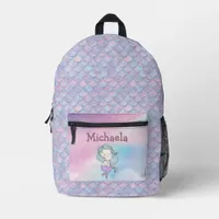 Personalized Girl's Name Mermaid Scales Printed Backpack