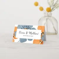 Modern Boho Floral Orange Blue Wedding Place Card