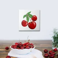 Three Red Cherries Fruit Ceramic Tile