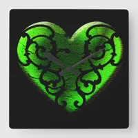 Goth St. Patrick's Day Green Heart Clock