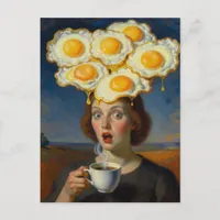 Coffee and Eggs on the Brain Surreal Woman Postcard