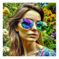 Beautiful Girl with Sunglasses Reflection Flowers Acrylic Print