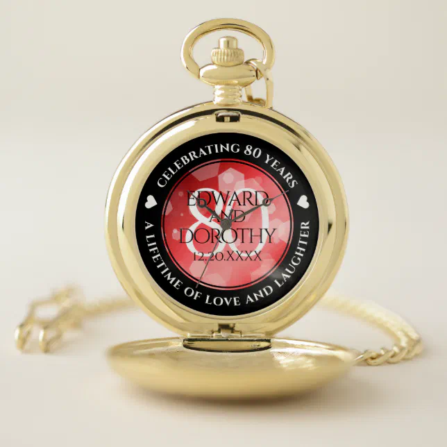 Elegant 80th Ruby Wedding Anniversary Celebration Pocket Watch