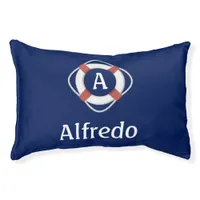 Navy Blue Nautical Lifesaver Monogram Pet Bed