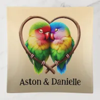 Cute Lovebirds Cuddling in a Heart Shaped Bough Trinket Tray