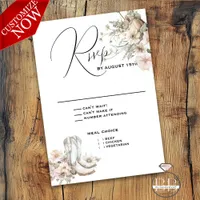 Rustic Blush Watercolor Cowboy Boots & Wildflower RSVP Card