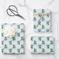 Cute Teddy Bear on a Cloud Blue PJs Wrapping Paper Sheets