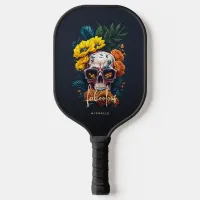 Floral Skull Monogram Faboolous Halloween Pickleball Paddle