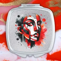 Red, black and white Abstract Face on silver | Compact Mirror