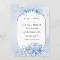 Rustic Blue Floral Tea Party Baby Shower  Invitation