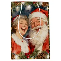 A Cute Mr and Mrs Claus Vintage Christmas Medium Gift Bag
