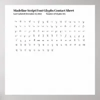 Madeline Script Font Glyphs Contact Sheet Poster