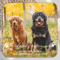 Drinks On Us Open Bar Dog Photo Pet Wedding  Square Paper Coaster