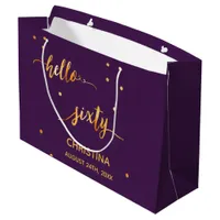 60th birthday purple gold typography large gift bag