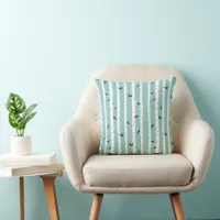 Blue Birch Tree and Birds Throw Pillow