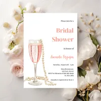 Bubbly lunch prosecco pearls pink Bridal Shower Invitation