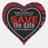 Red Black Diva Tribal Save the Date Heart Sticker