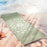 Flamingo Pearl Mandala Monogram Sage Green Beachy Yoga Mat