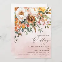 Rustic Orange Floral Fall Wedding Invitation