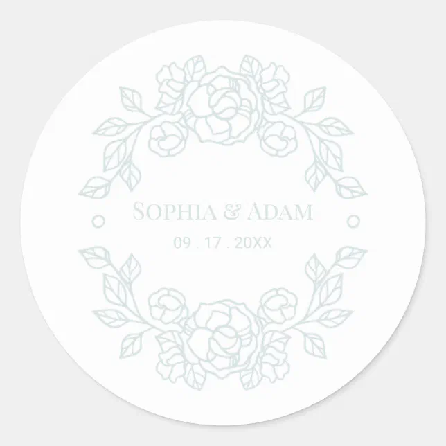 Minimalist Elegant Floral Light Blue Color  Classic Round Sticker