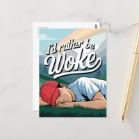 Sleeping Person Rather Be Woke Mountain Scene Postcard