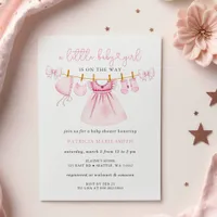 Pink Clothesline Coquette Bow Girl Baby Shower Invitation