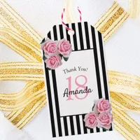18th birthday pink florals roses black stripes gift tags