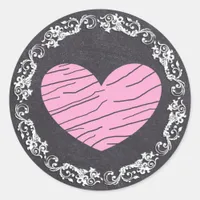 Chalkboard Black & Pink Heart  Wedding Stickers