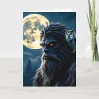 Bigfoot with Glowing Eyes and Owl on his Shoulder  Card