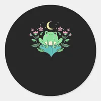 Cottagecore Goblincore Moon Flowers Forest Frog Mu Classic Round Sticker
