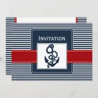 navy stripes, anchor, nautical wedding invites