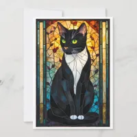 Stained Glass Style Tuxedo Black White Cat Card