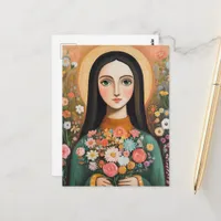 Gorgeous Woman With Flowers Postcard