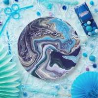 Blue Marble Fluid Art Birthday Paper Plates