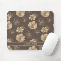 Modern Chic Boho Gold Foil Floral Pattern Mouse Pad