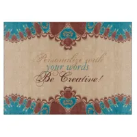 Teal + Chocolate Lace Pinstripes w/ Custom Text Cutting Board